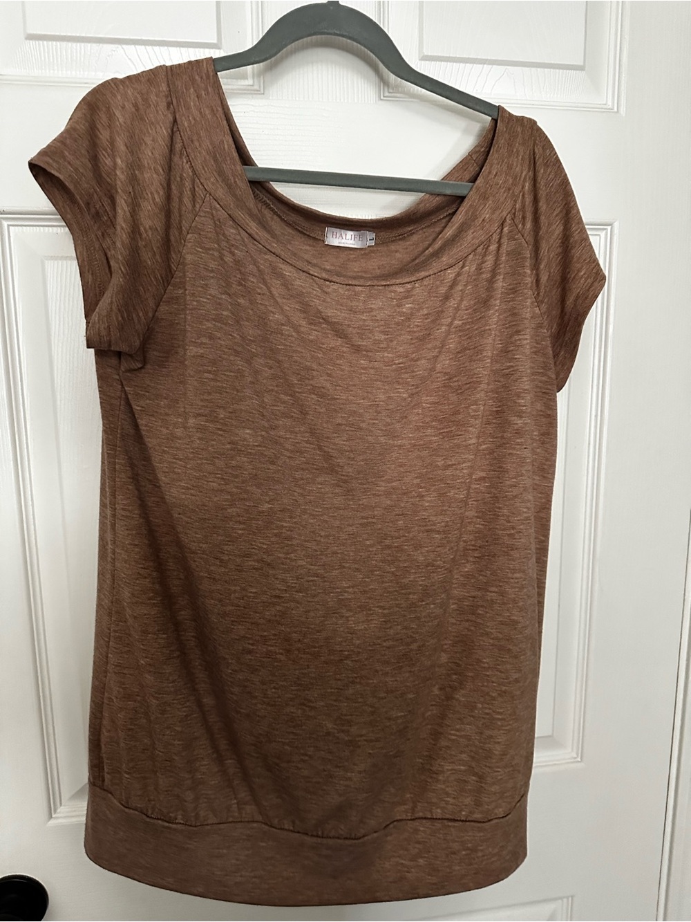 DailyEase Brown Scoop Neck Short-Sleeve Women's Top